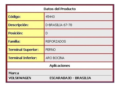 Amortiguador Delantero Volkswagen Escarabajo 1967-1983 Foto 2