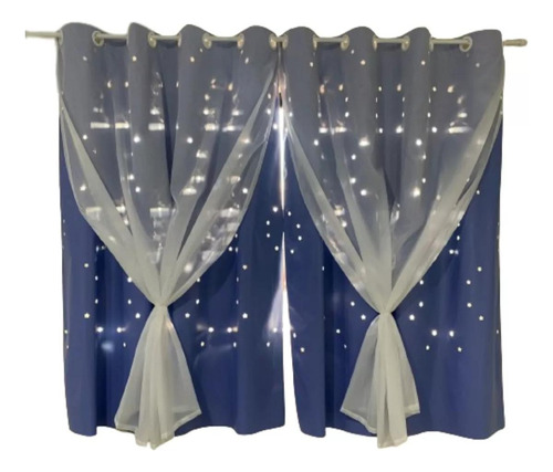 Cortina Corta Luz Pvc Blackout Estrelinhas C/ Voil 2,80x1,60