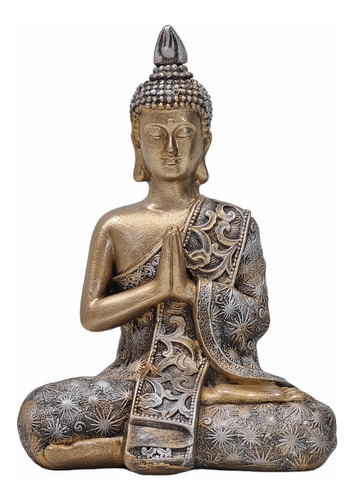 Buda Hindu Tibetano Sidarta Orando Imagem Zen Dourado 19cm