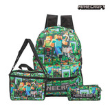 Mochila Escolar Juvenil Minecraft De Costa Lancheira+estojo