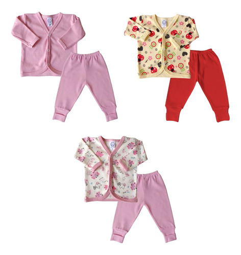 Kit 6 Peças - 3 Casaco Estampado + 3 Calça Lisa Bebê Algodão