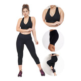 Conjunto Fitness 3 Peças Top+corsario+bermuda Feminina Fit