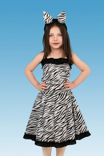 Disfraz De Zebra Vestido, Para Niñas, Diadema Con Orejitas Cebra Primavera Circo Pastorela Animalitos.