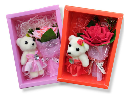 2 Cajas Regalos Oso Ramo Rosas San Valentin Día Enamorados 