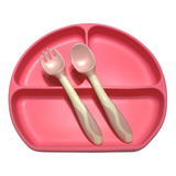 Set Alimentación Silicona Bebés - Plato Cuchara Tenedor