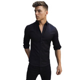 Camisa De Hombre-slim Fit-entallada-modelo Importado. Negra