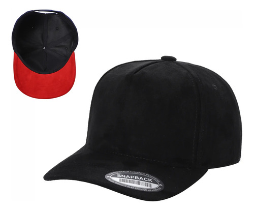 Gorra De Gamuza Negra Con Visera Roja Unisex Ajustable