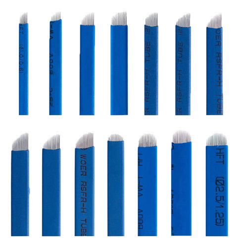 10 Agujas Microblading Azules Flex 0.18 Grosor 7-12-14 Pin