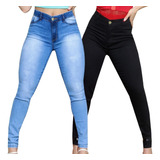 Kit 02 Calças Femininas Jeans Cós Alto Lycra Skinny Elastano