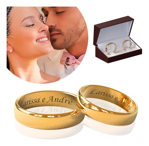 Par Aliança Casamento 4,4mm Grossa Ouro 18k Puro Luxuoso 