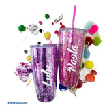 Vaso Con Glitter Personalizado Con Popote