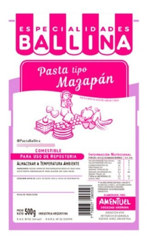 Pasta Mazapan Ballina Por 500g