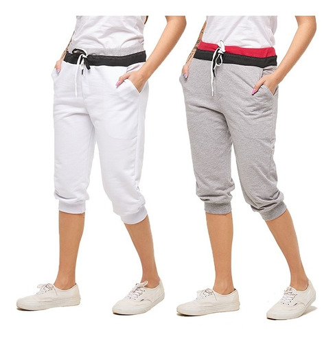 Kit 02 Bermudas De Moletom Feminino Skinny Saruel Casual B1