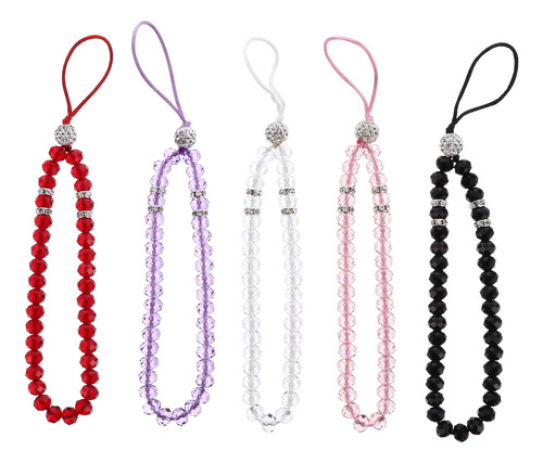 5 Peças De Pulseira De Celular Crystal Beads Telefone Lanyar