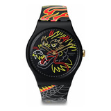 Reloj Swatch Dragon In Wind Pay! So29z137-5300 Correa Negro Bisel Negro Fondo Negro