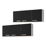 Kit 2 Armários Aéreos Parma 150cm 3 Portas Bco/preto - Lumil Cor Branco/preto