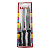 Set De 3 Cuchillos  De Cocina Acero Inox. Mango Plastico