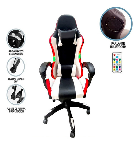 Silla Gamer Con Parlante Bluetooth Y Luz Rgb + Control