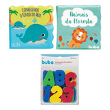 Banho Infantil Menino 2 Livros E Letras Para Hora Banho Bebe Cor Fundo Mar/ Animais Floresta
