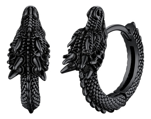 Pendientes De Dragón U7, Aros Huggie Chapados En Metal Negro