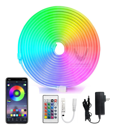 Cinta Neon Bluetooth Flex Led Rgb 5mt Control + Adaptador 