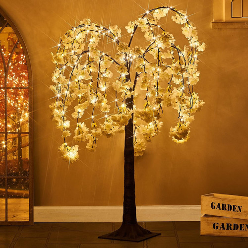 Fudios Árbol De Cerezo Blanco Con Luces De 4 Pies, 180 Luces