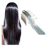 Hilos De Oropel Metalicos Para Cabello Extension Holografica Color Plateado