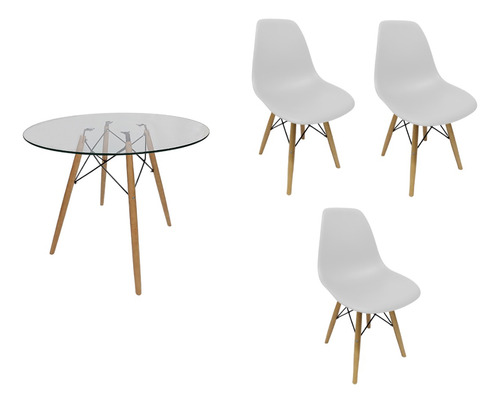 Mesa Redonda 90cm Vidro 6mm  Base Eiffel 3 Cadeira Bgc