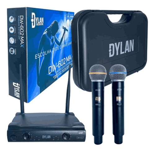Microfone Duplo Sem Fio Dylan Dw-602 Max 26 Canais Uhf Com R