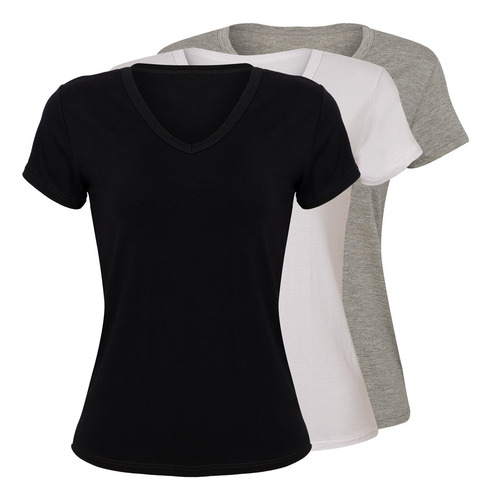 Kit 3 Blusa Baby Look Camiseta Feminina Com Manga Basica