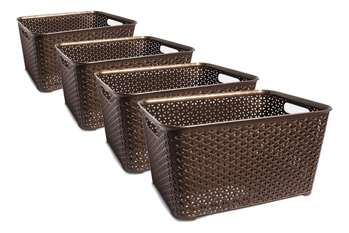 Canasto Organizador Plastico Rattan Cesto Mediano X4 Colombr