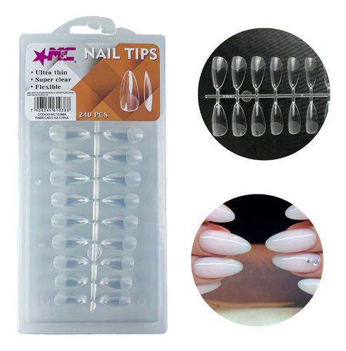 Unhas Postiças Soft Gel Transparente Flexível Almond 240un