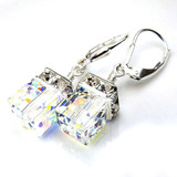 Aros Cristal Cubo Boreal 6mm Plata Real Swarovski Elements.