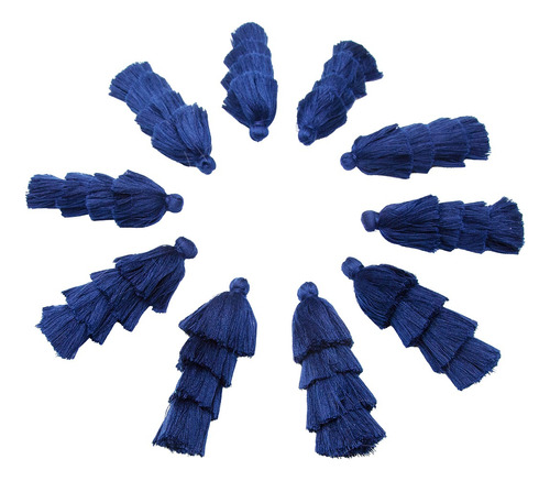 10 Borlas Con 4 Capas Para Bisuteria Color Azul   9,5 Cms