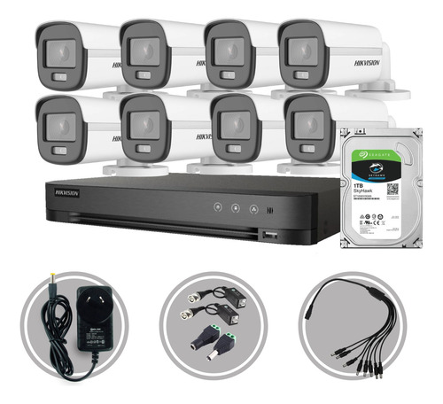 Kit Seguridad Dvr 16ch Hikvision + 8 Camara 2mp Colorvu +1tb