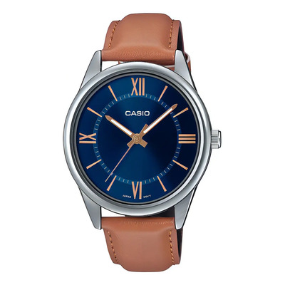 Reloj Casio Para Hombre De Vestir Mtpv005l-2b Cuero Café Color de la correa Plateado | Envío gratis