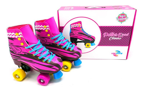 Patins Quad Infantil Feminino 4 Rodas Preto Rosa Unitoys