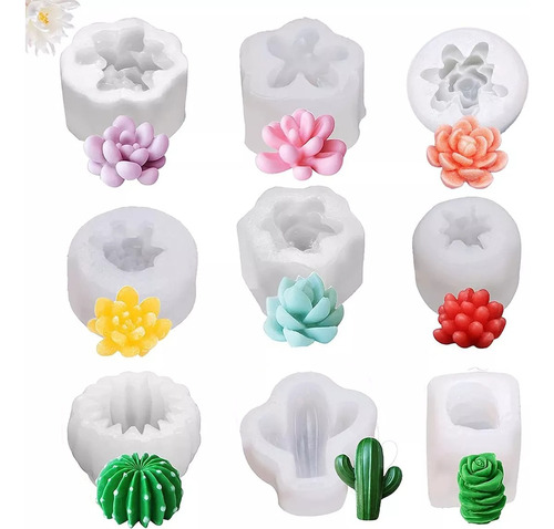 Set 9 Moldes De Silicona Para Velas Resina Suculenta Planta