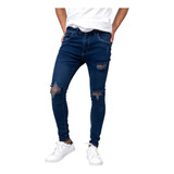 Jeans Blue De Hombre Elastizado Con Rotura Laser Pantalón