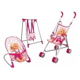 Set Juego Muñeca 3 En 1 Silla Columpio Y Coche Juguete Niñas