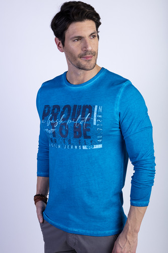 Polera Basica Manga Larga Lavada Michigan Azul Ferouch Ss24