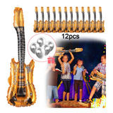 12 Guitarra Globo Inflable Metálica Fiesta Batucada Oro 80cm