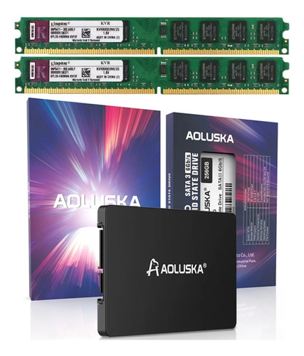 Kit Ssd 256gb Sata Ill 6gb/s Para Pc Ou Notebook - 2.5  + Kit Memórias Ddr2 4gb (2 X 2gb) Com Nota Fiscal