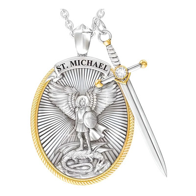 Collar Medalla San Miguel Arcangel Con Espada Dije Y Cadena Aleación Protección Colgante Religioso Catolico Tender Lihome 1 Pieza | MercadoLibre
