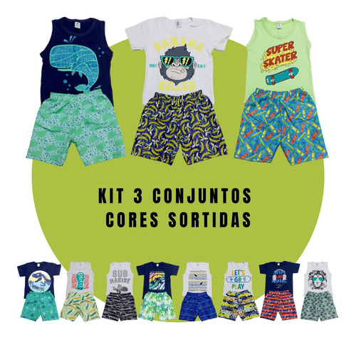 Kit 6 Peças 3 Short + 3 Blusa Menino Conjunto Infantil Promo