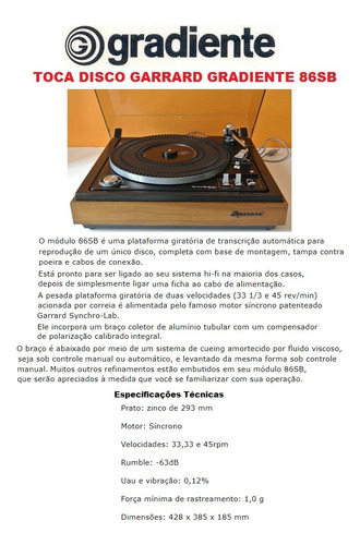 Catálogo / Folder: Toca Disco Gradiente Garrard 86sb # Novo