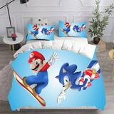 Funda De Edredón De Juego Fundas De Almohada Mario Y Sonic