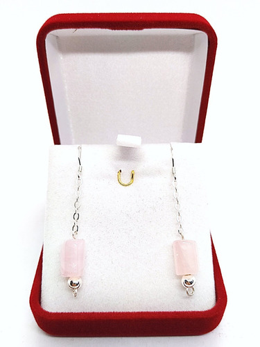 Aros Colgantes Cuarzo Rosa Natural Plata Ley 925