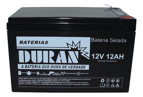 Bateria Duran 12v 12ah Carrinho Moto Elétrica Bandeirantes