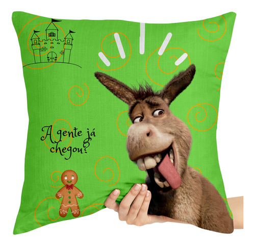 Almofada Quadrada Grande Burro Shrek Biscoito Desenho Verde